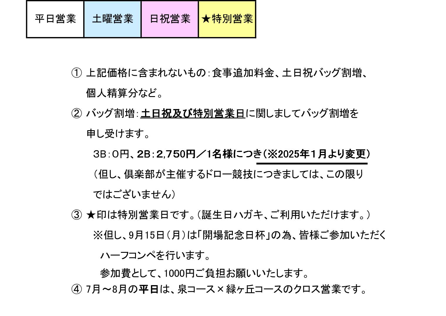 メンバー料金表